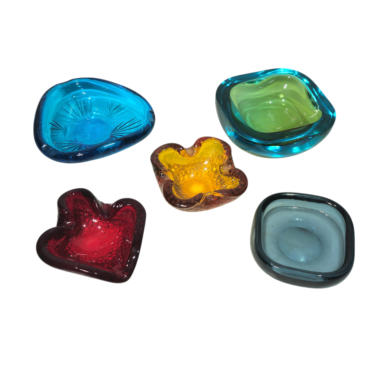 Collection of five blown and cut glass centerpieces, various shapes and ...