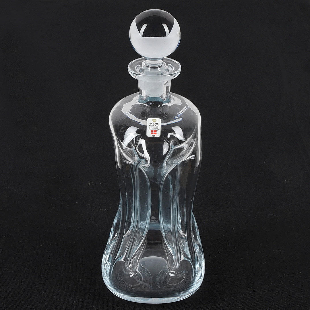 A glass decanter “Cluckbottle”, Holmegaard, Denmark.