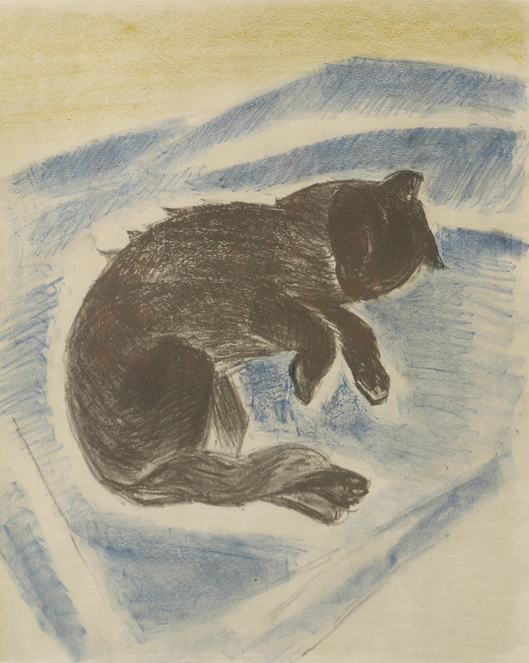 BRITA AF KLERCKER. Black cat, color lithograph, signed.