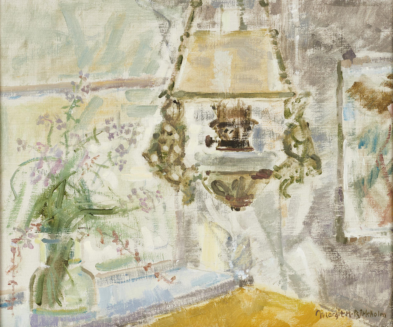 MARGIT BIRKHOLM, Window view, signed, oil on canvas.