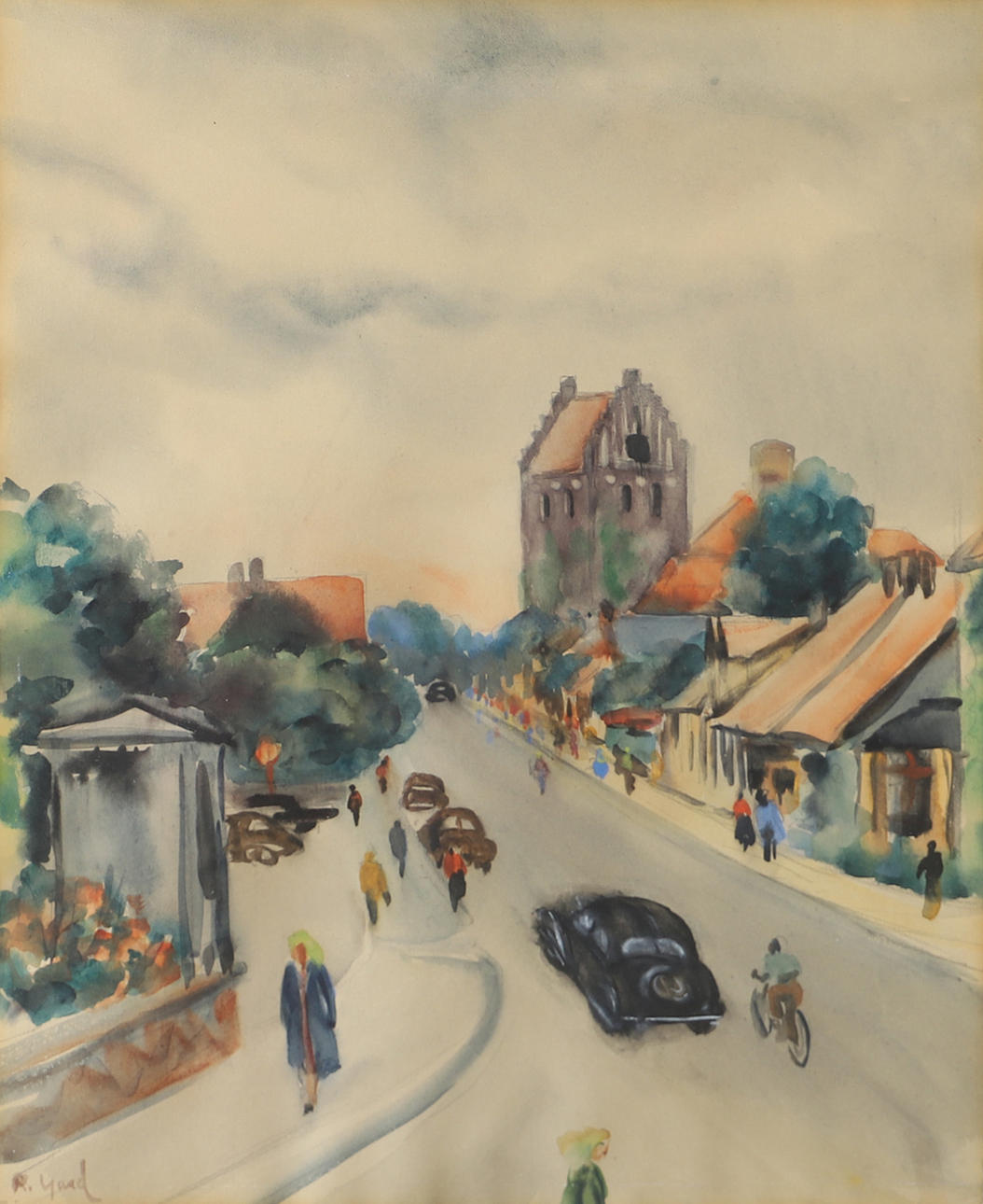 OIDENTIFIERAD KONSTNÄR. Cityscape, watercolour, indistinctly signed.