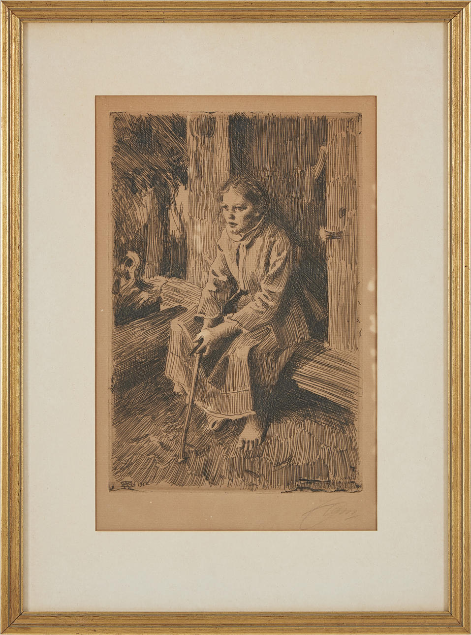 ANDERS ZORN. “Vallkulla”, etching, signed Zorn.