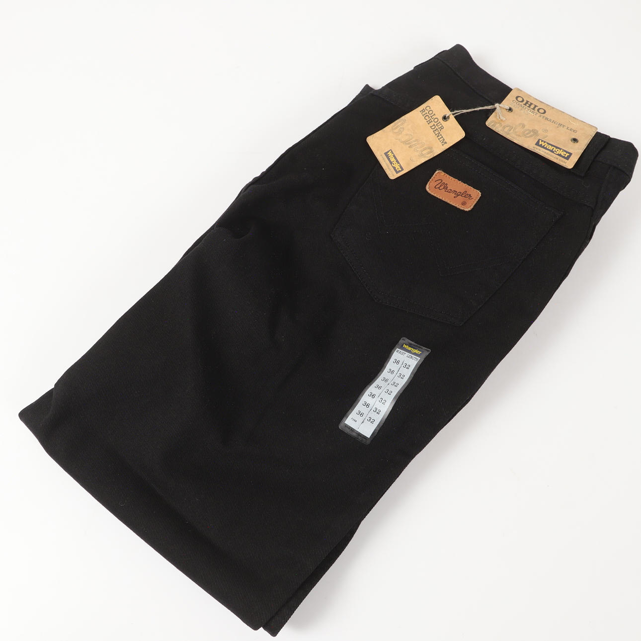 JEANS, “Ohio”, black denim, Wrangler.