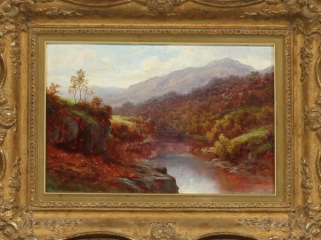 WILLIAM MELLOR. "On The Glaslyn, North Wales", olja på pannå, signerad.