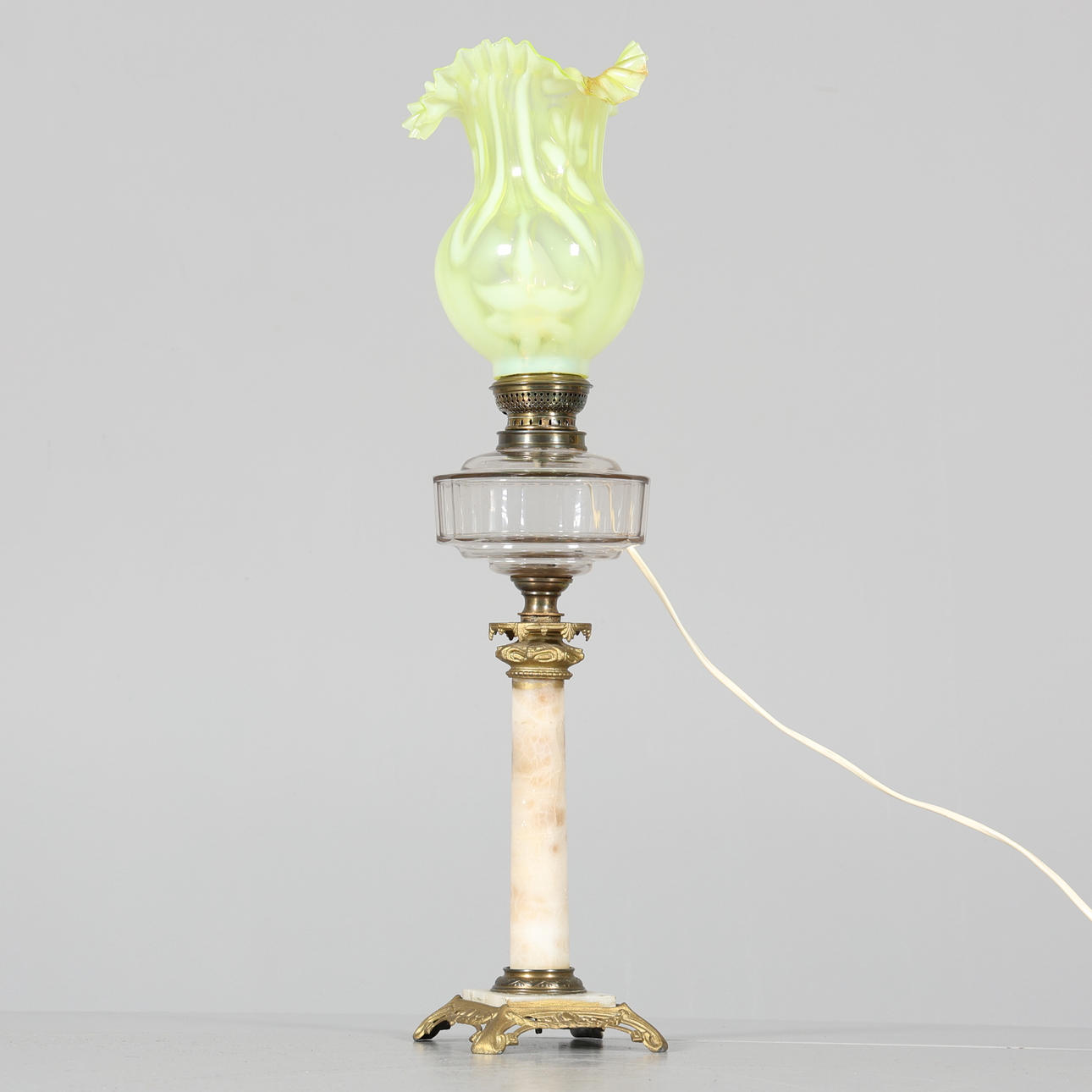 TABLE LAMP, kerosene model, metal and stone.