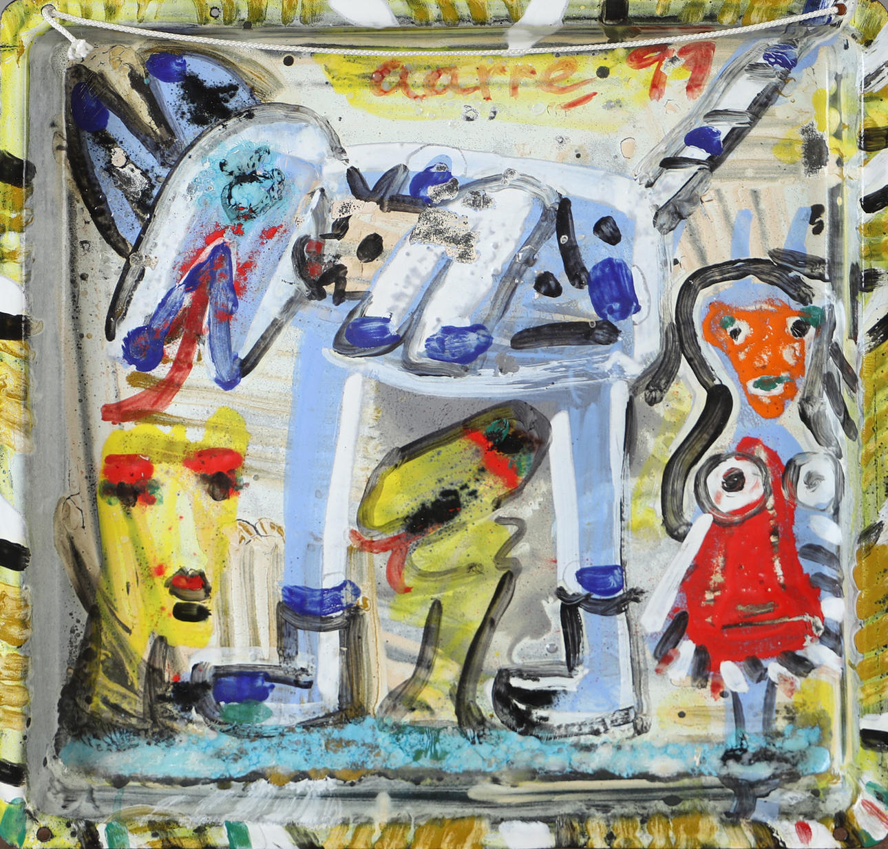 METTE AARRE. Composition, enamelled plate, signed Aarre -99.