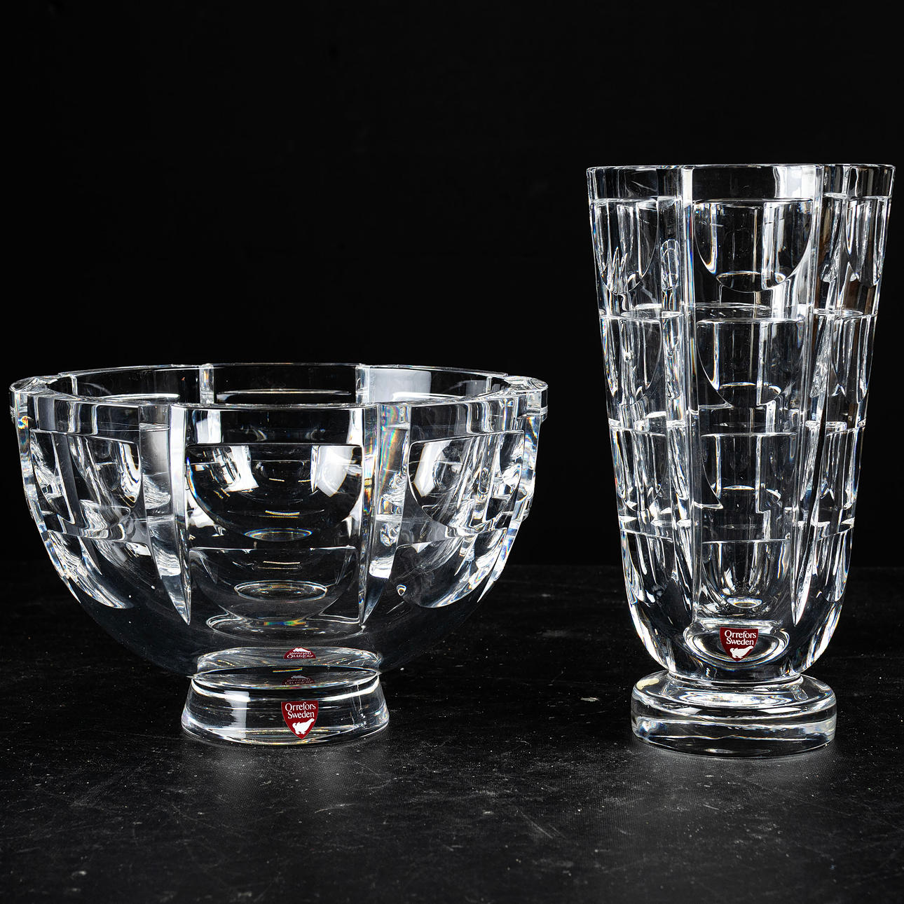 SIMON GATE. bowl & vase, "thousand windows" Orrefors.