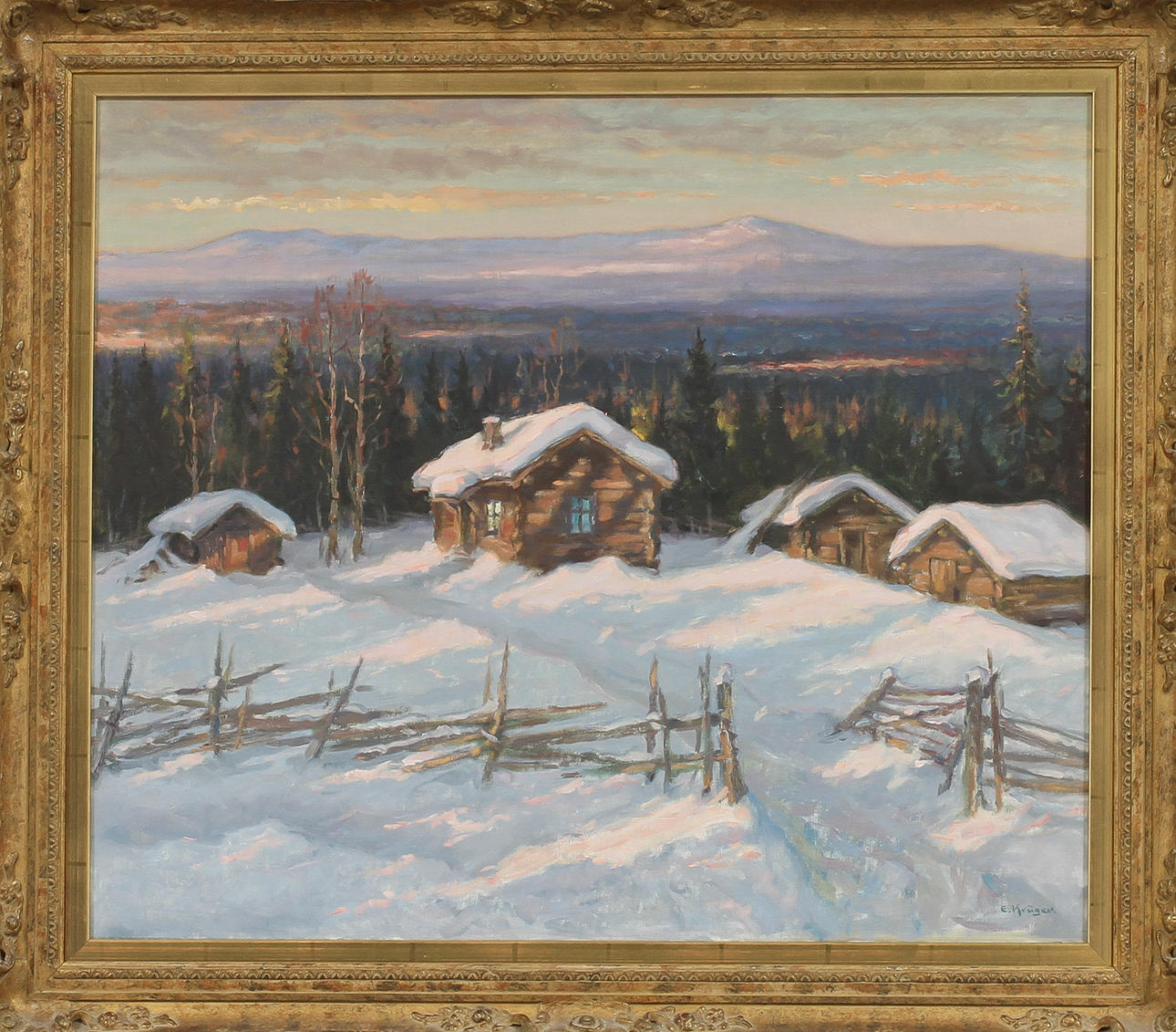 EINAR KRUGER. Vinterbild, olja på duk, signerad.