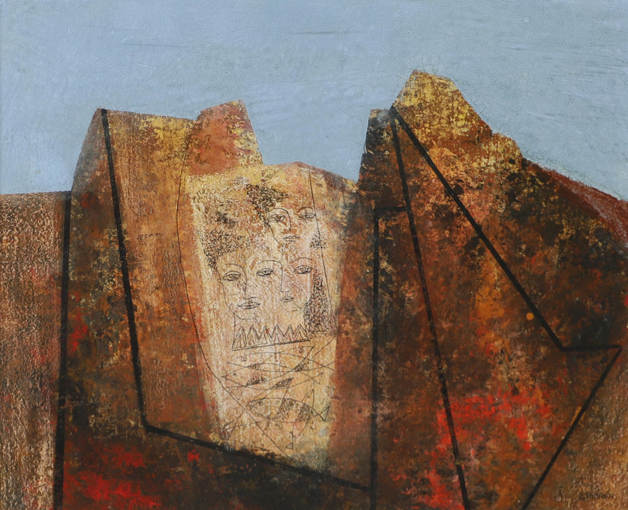 ESAIAS THORÉN. Composition with faces, oil on panel, signed E. Thorén.