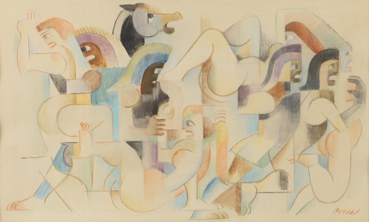 GEORG CRONA. Figure composition, drawing, signed Crona.