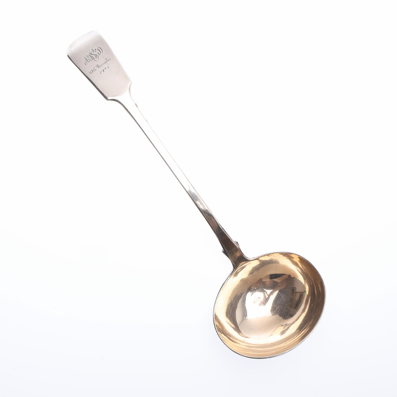 WILLIAM IV SILVER FIDDLE PATTERN SOUP LADLE.