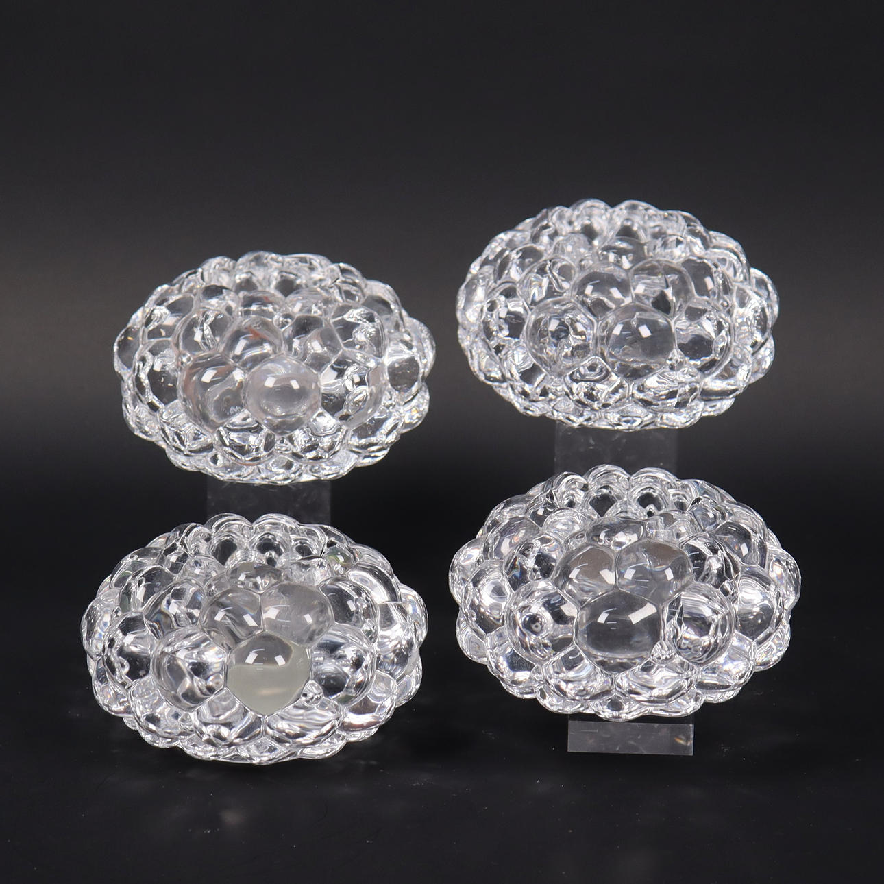 ANNE NILSSON. “Raspberry”, Orrefors, glass candle lanterns, 4 pcs.