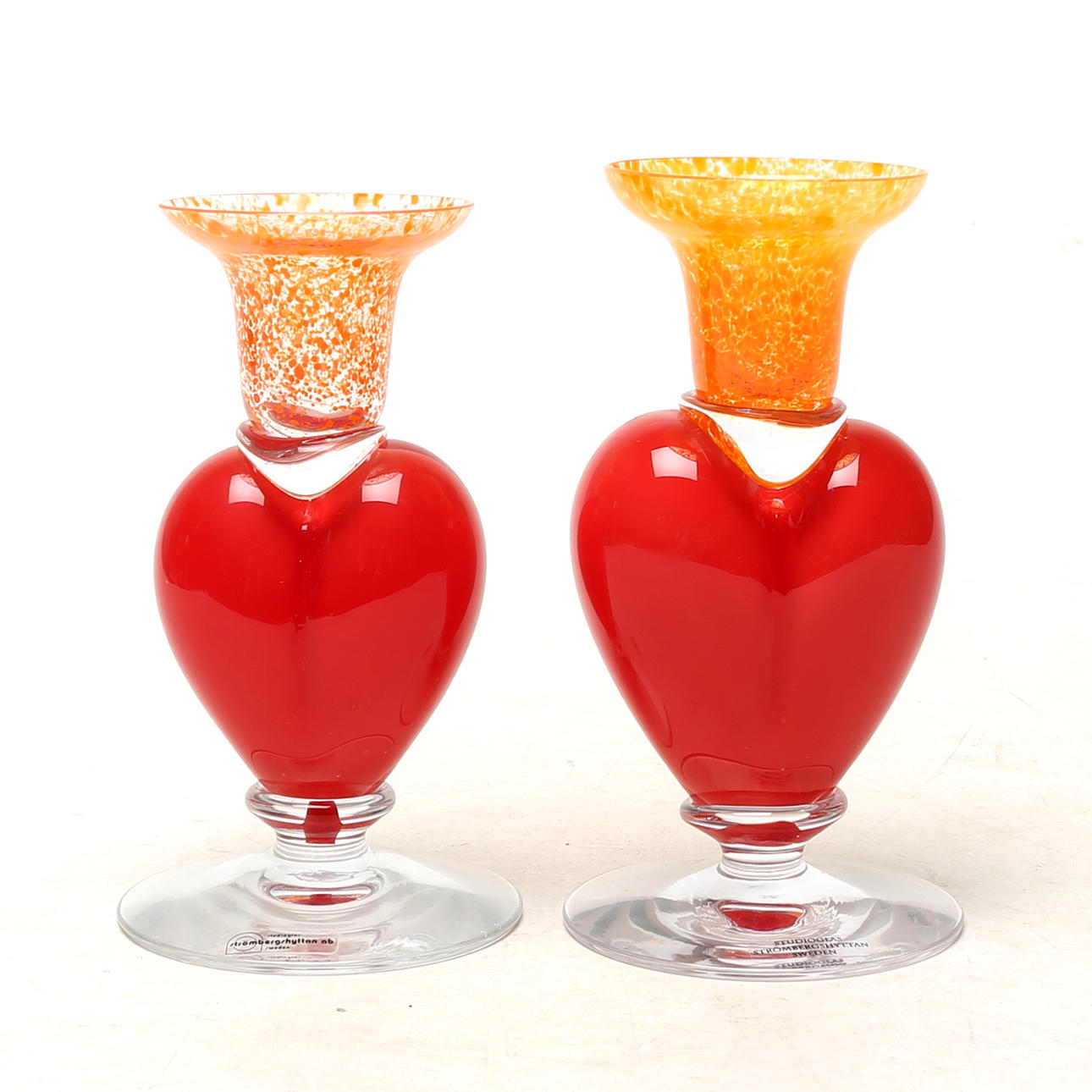Two glass vases, Strömbergshyttan, signed.
