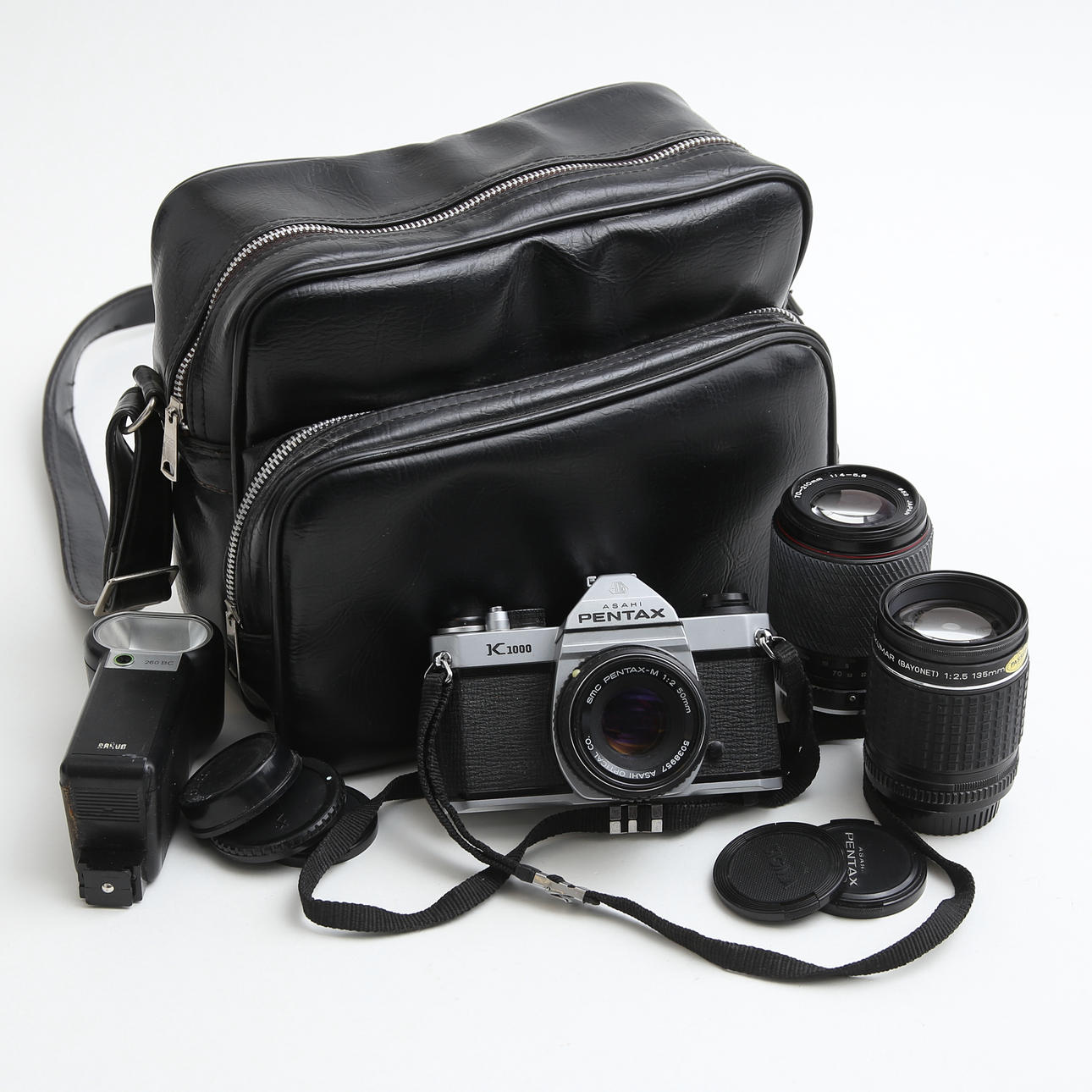 CAMERA, Pentax K1000 with 3 lenses.