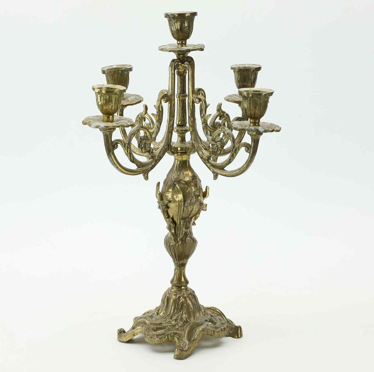 A 19th century rococo style brass candelabra.