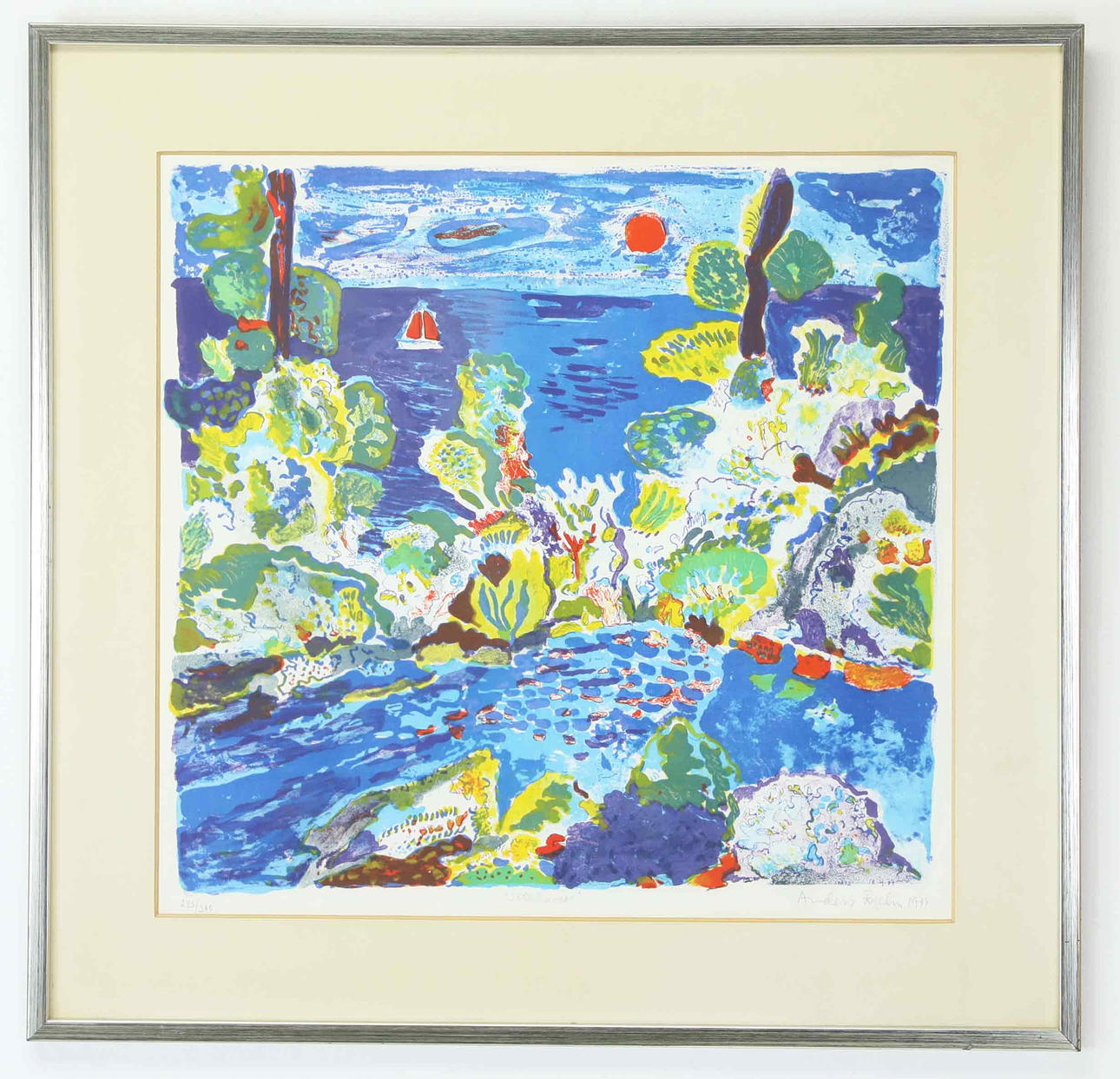 ANDERS FOGELIN. Söderhavet, lithograph in colours, signed, numbered, dated 1971.