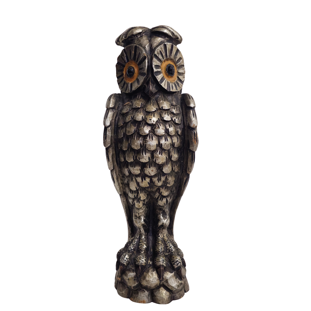 OWL IN GOLD-PLATED POLYCHROME WOOD.