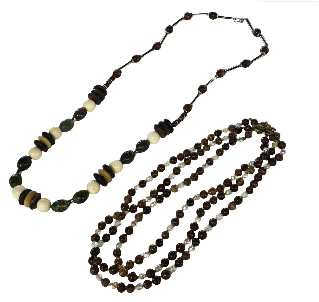 Two hardstone bead necklaces.