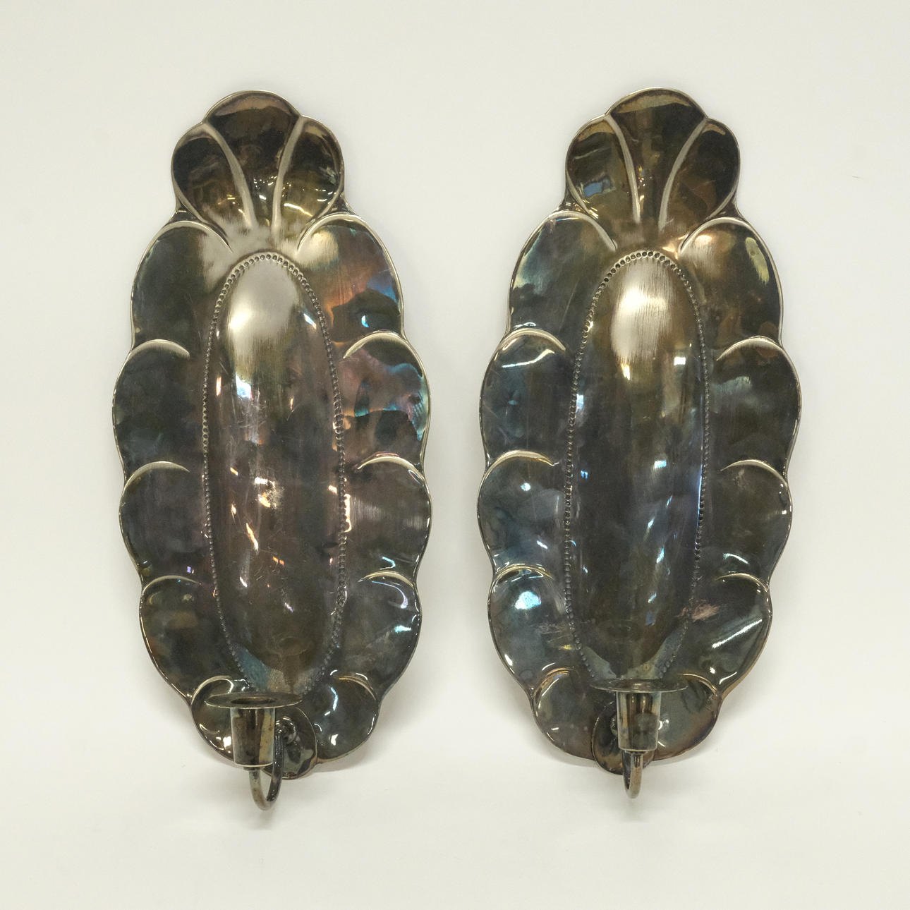 WALL SCONCES, A PAIR, NICKEL SILVER, GAB.