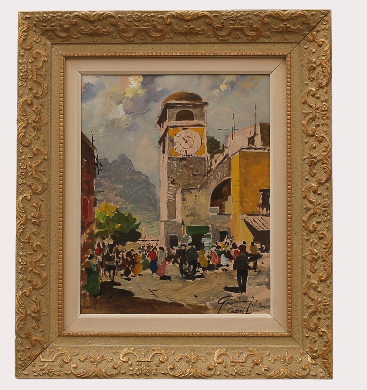 FELICE GIARDANO. Capri, oil on panel, signed.