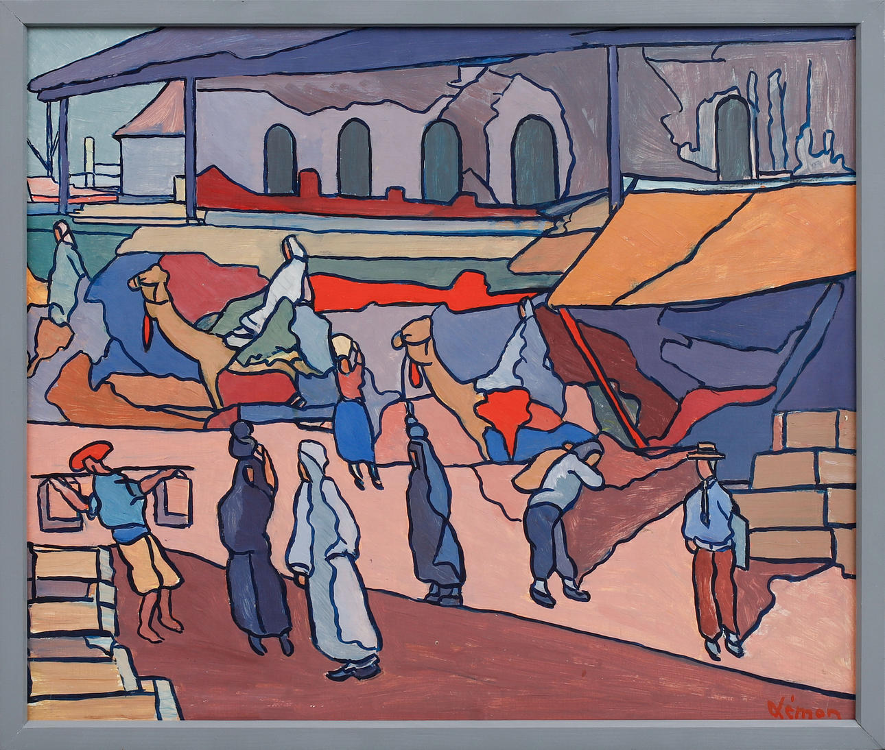 EMIL LEMON. Figures and camels, oil on panel, signed.