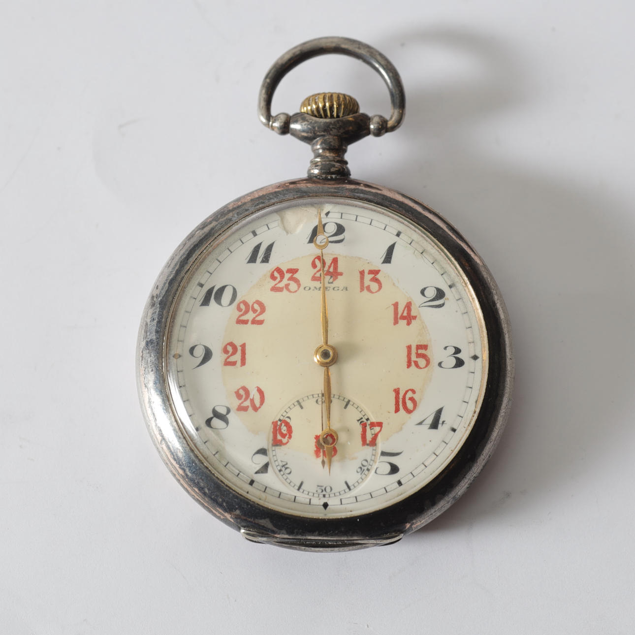 Pocket watch, silver, Omega, 24-hour.