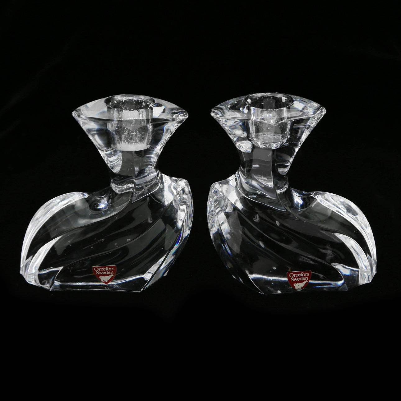 CANDLESTICKS, PAIRED, ORREFORS, SIGNED.