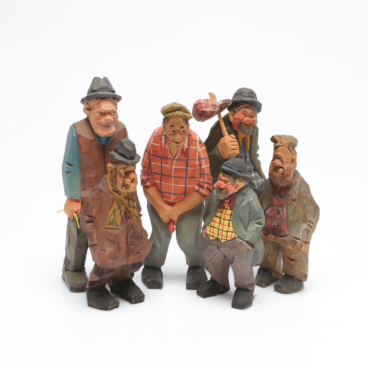 SIX SCULPTURES, painted, mostly by Sven Gunnarsson.