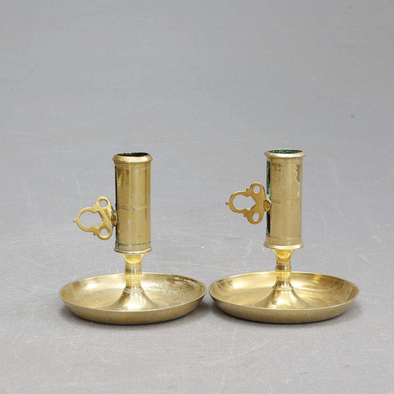 CANDLESTICKS, a pair, brass.