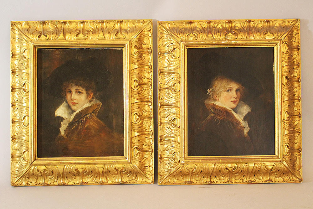 HANS MAKART. HANS KRETS. 4 ideala porträtt, oljemålningar.
