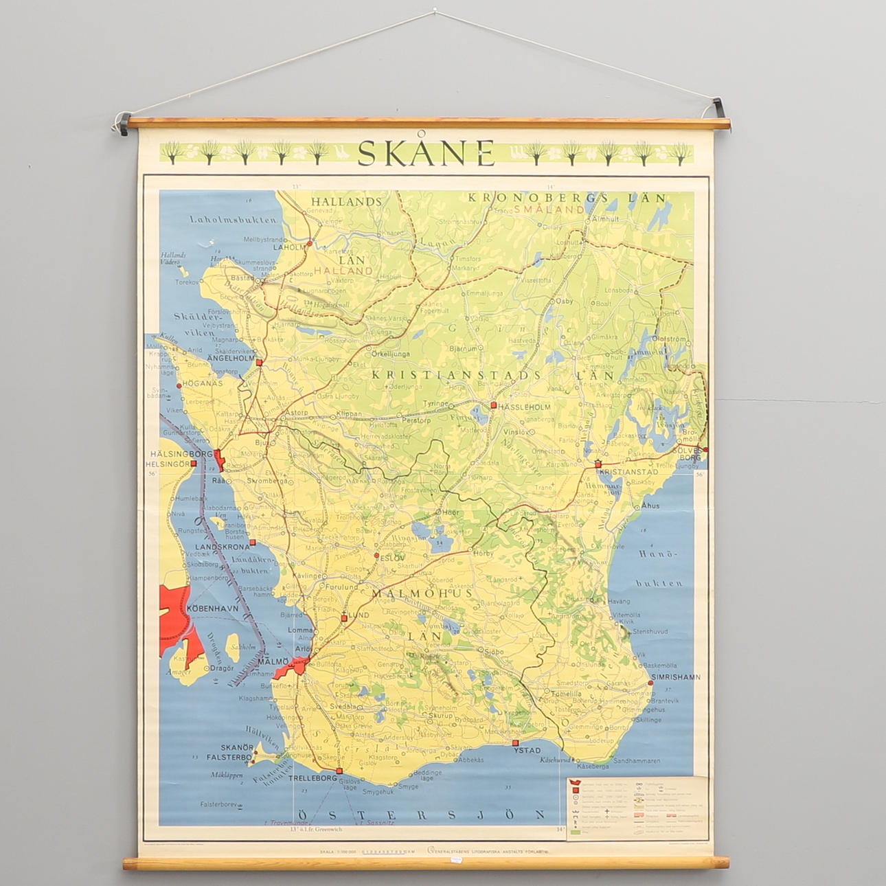 SCHOOL MAP, Skåne, Generalstabens Lithografiska Anstalts Förlag.