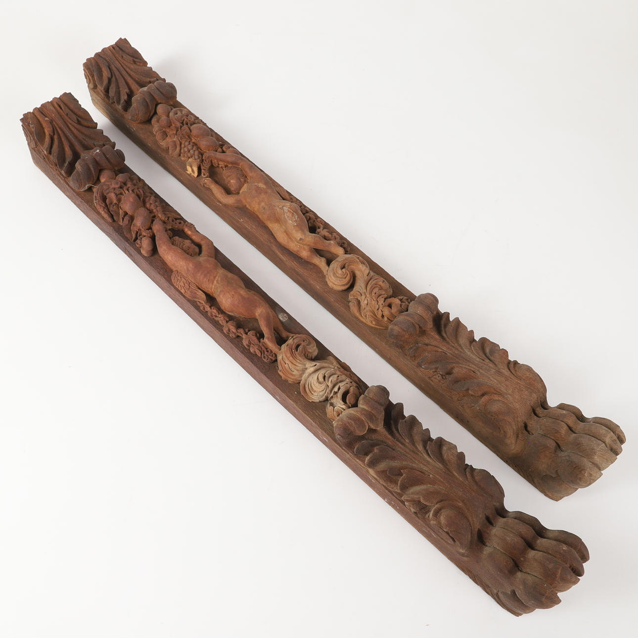 DECOR ELEMENTS, 1 pair, wood with cut decor.