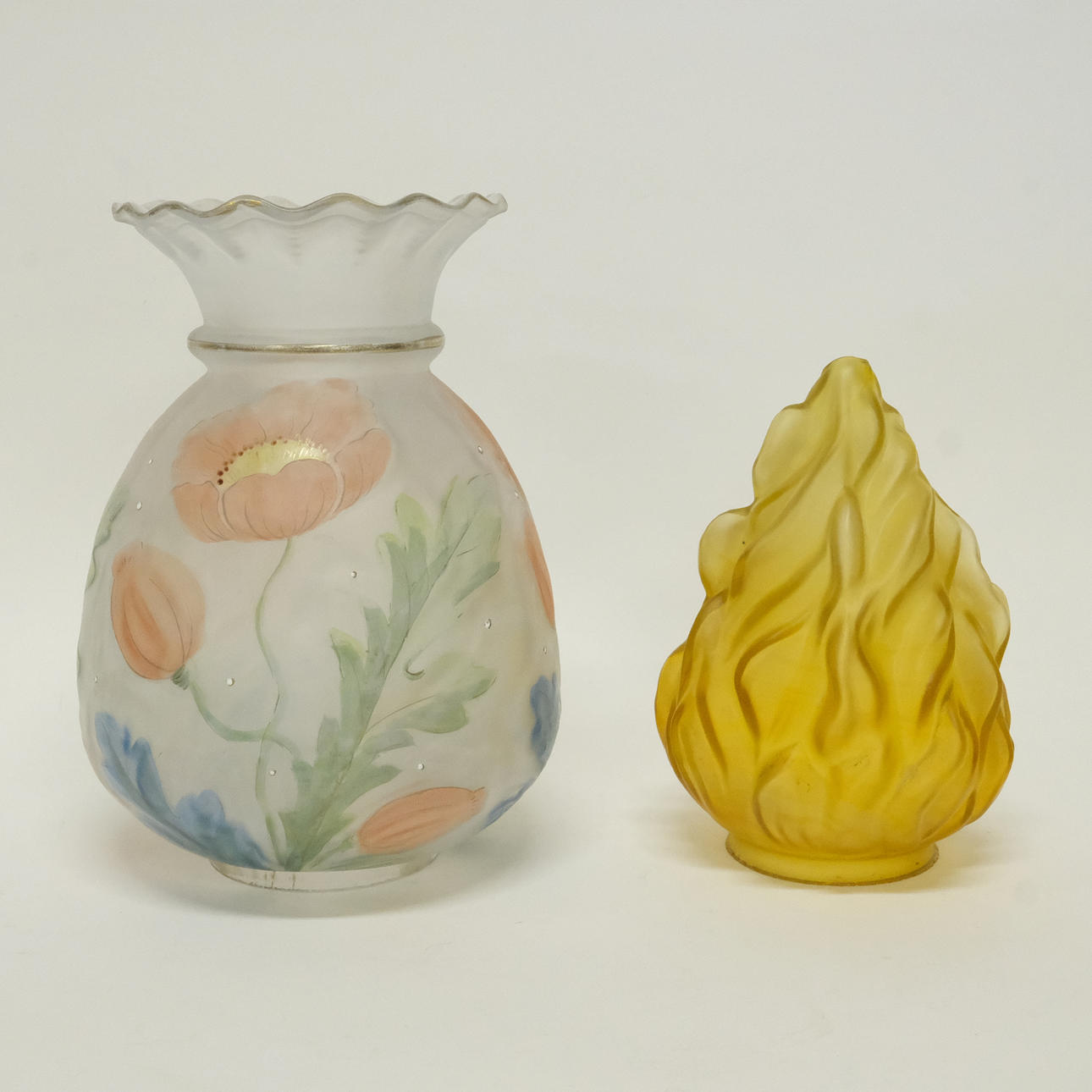 LAMPSHADES, GLASS, TWO PIECES.