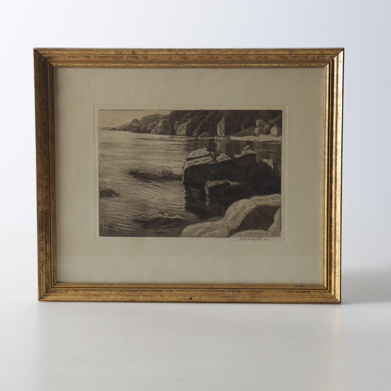 JUSTUS LUNDEGÅRD. Archipelago motif, etching, signed and dated 1912.