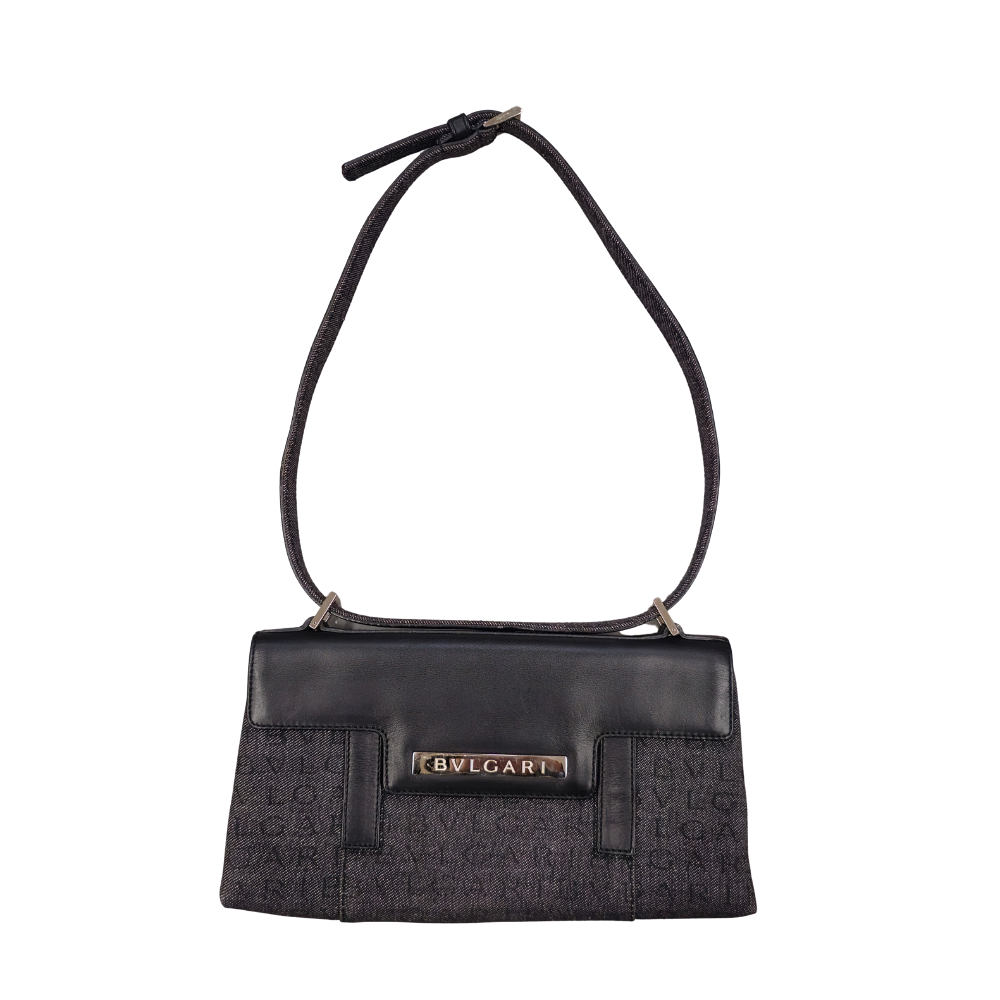 BVLGARI. CANVAS AND LEATHER POUCH.