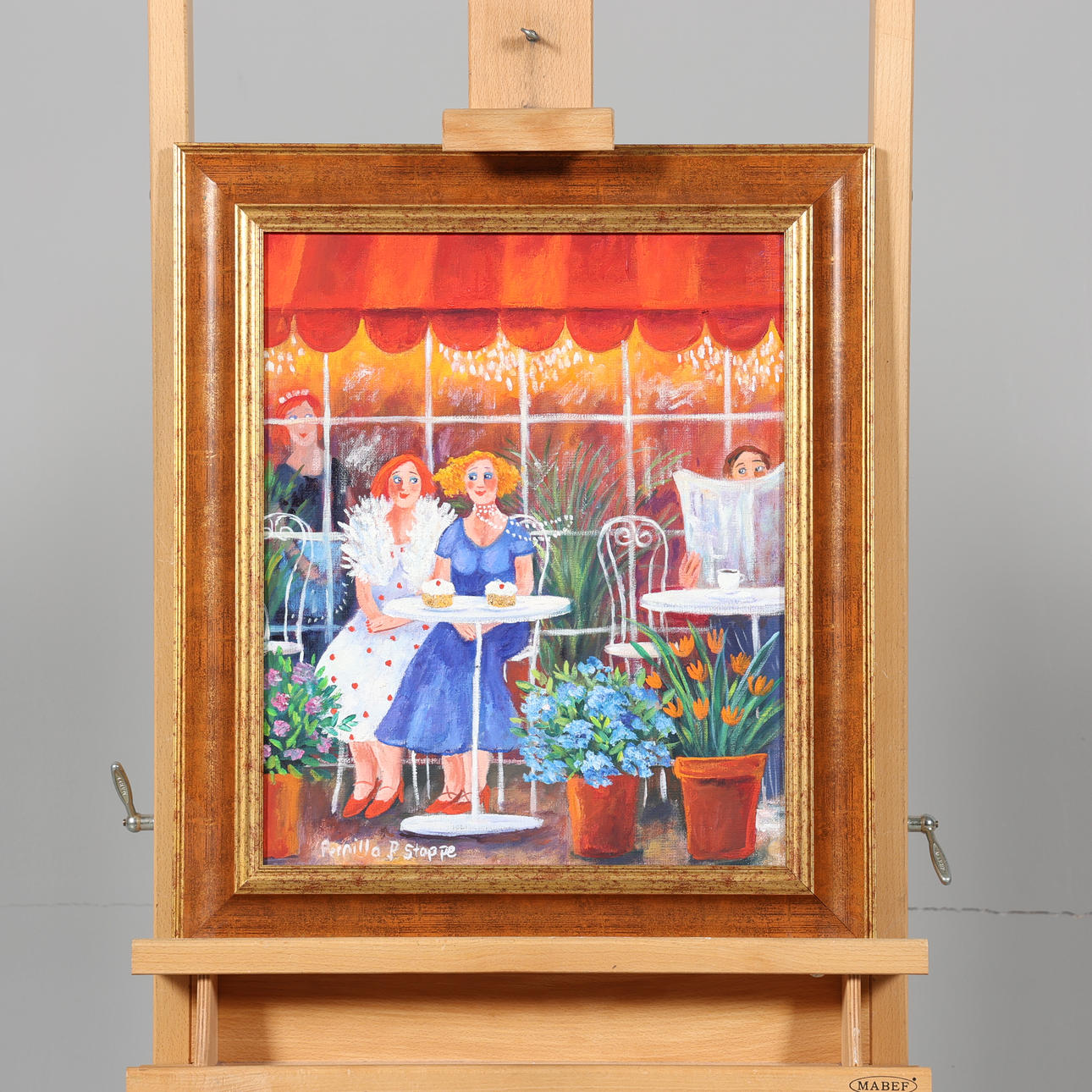 PERNILLA STAPPE. OIL ON CANVAS, café scene, signed.