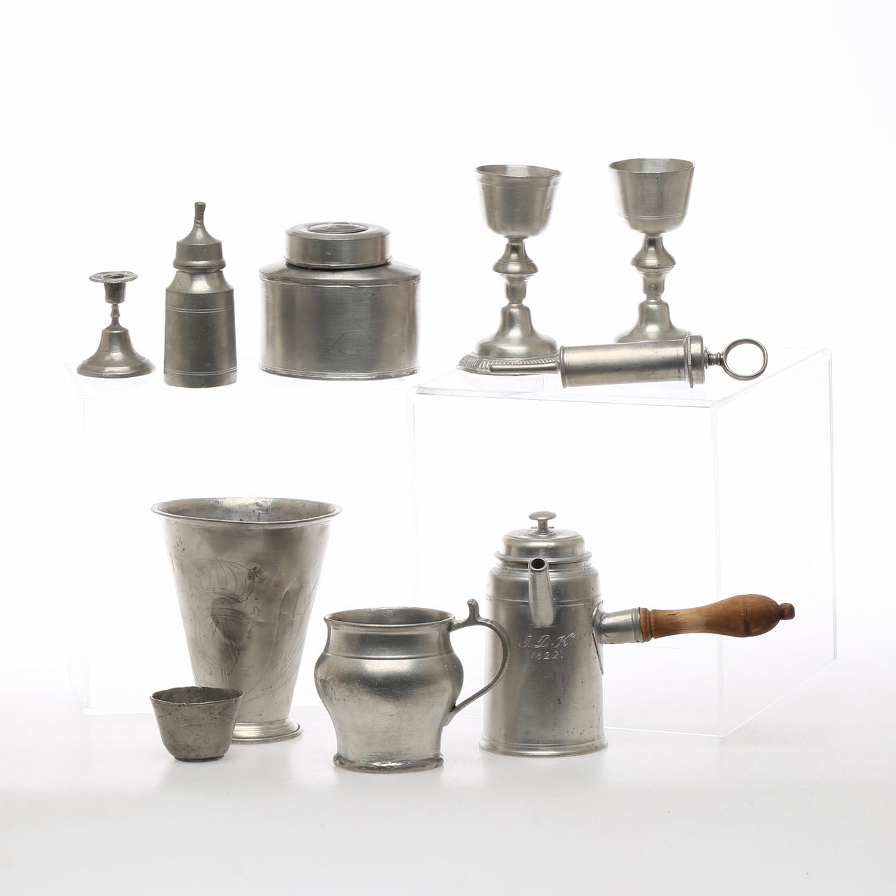 PARTI TENN, 10 delar, bland annat chokladkanna, tedosa, 1700/1800-tal.