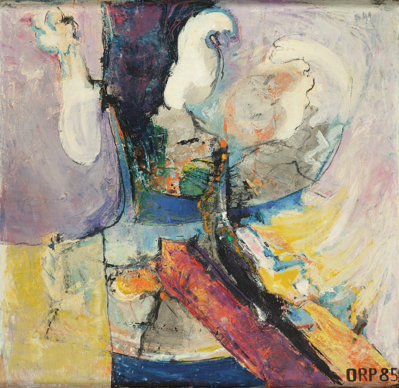 UBEKENDT KUNSTNER. Abstract composition, oil on plate, signed and dated 1985.