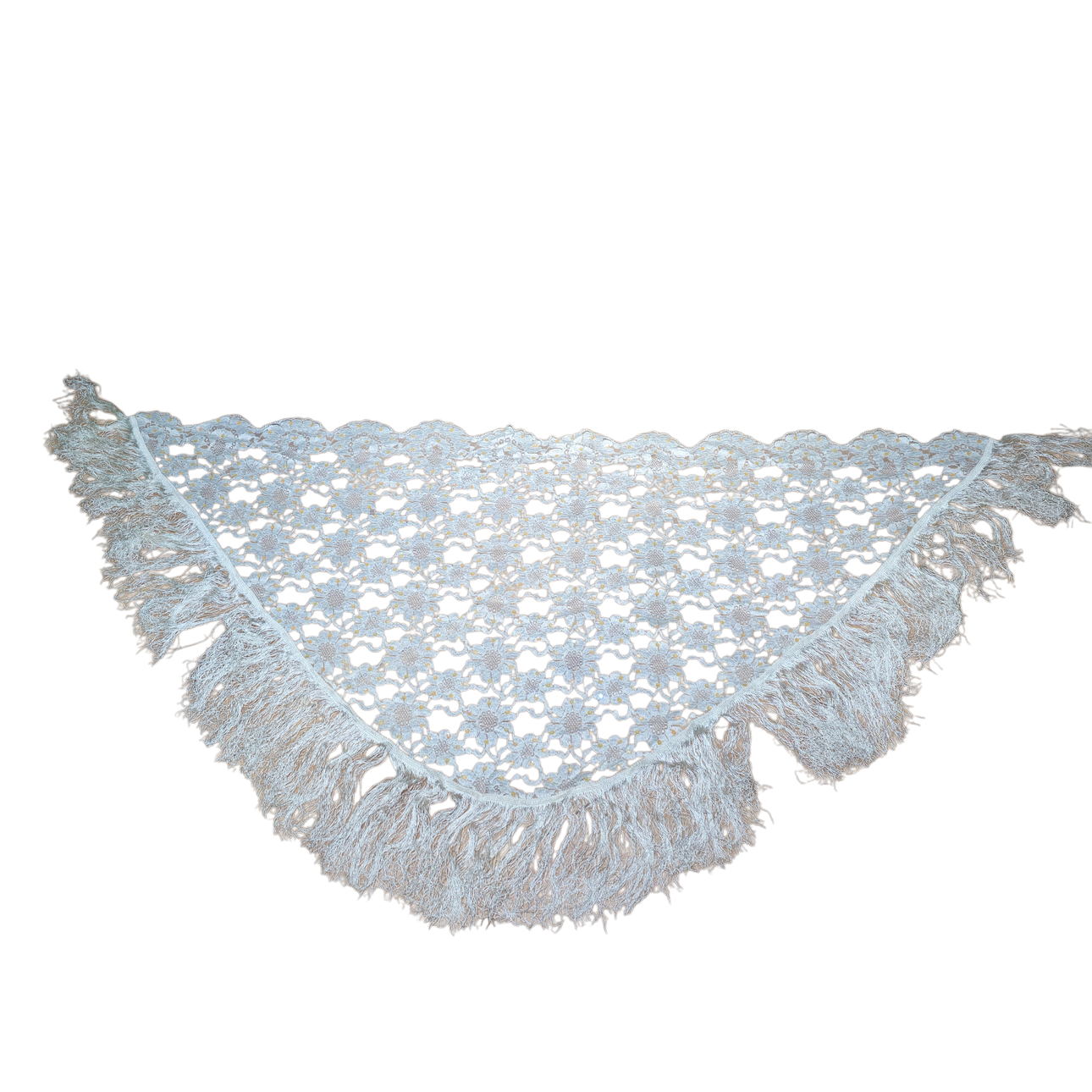Embroidered shawl-like blanket with matching sequins.