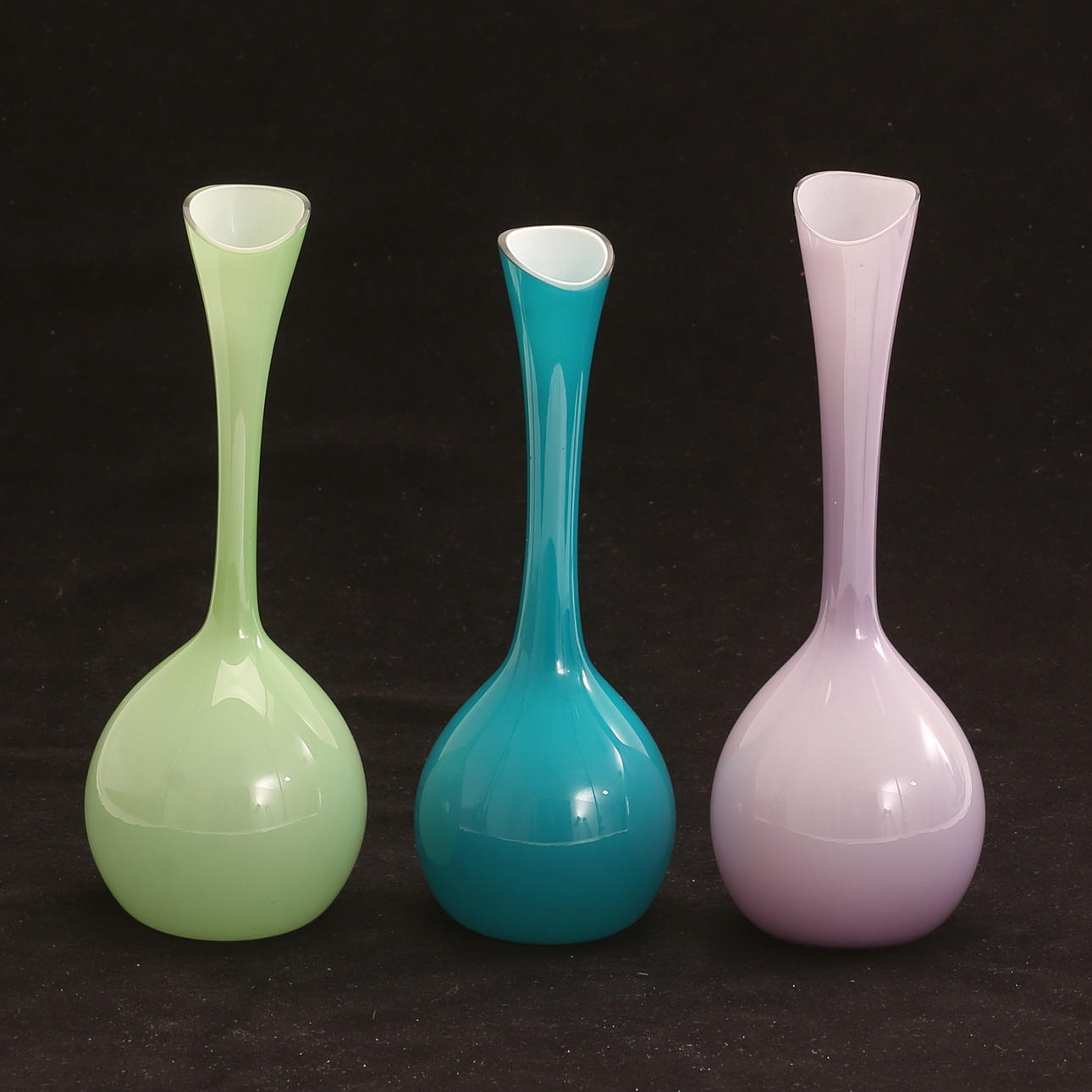 Ein Satz von 3 Glasvasen, Lindshammar.