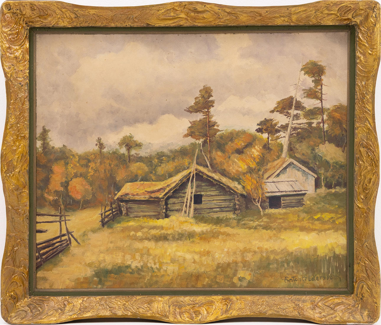 ANTON ANDERSSON. Oil on panel, farm motif, signed.