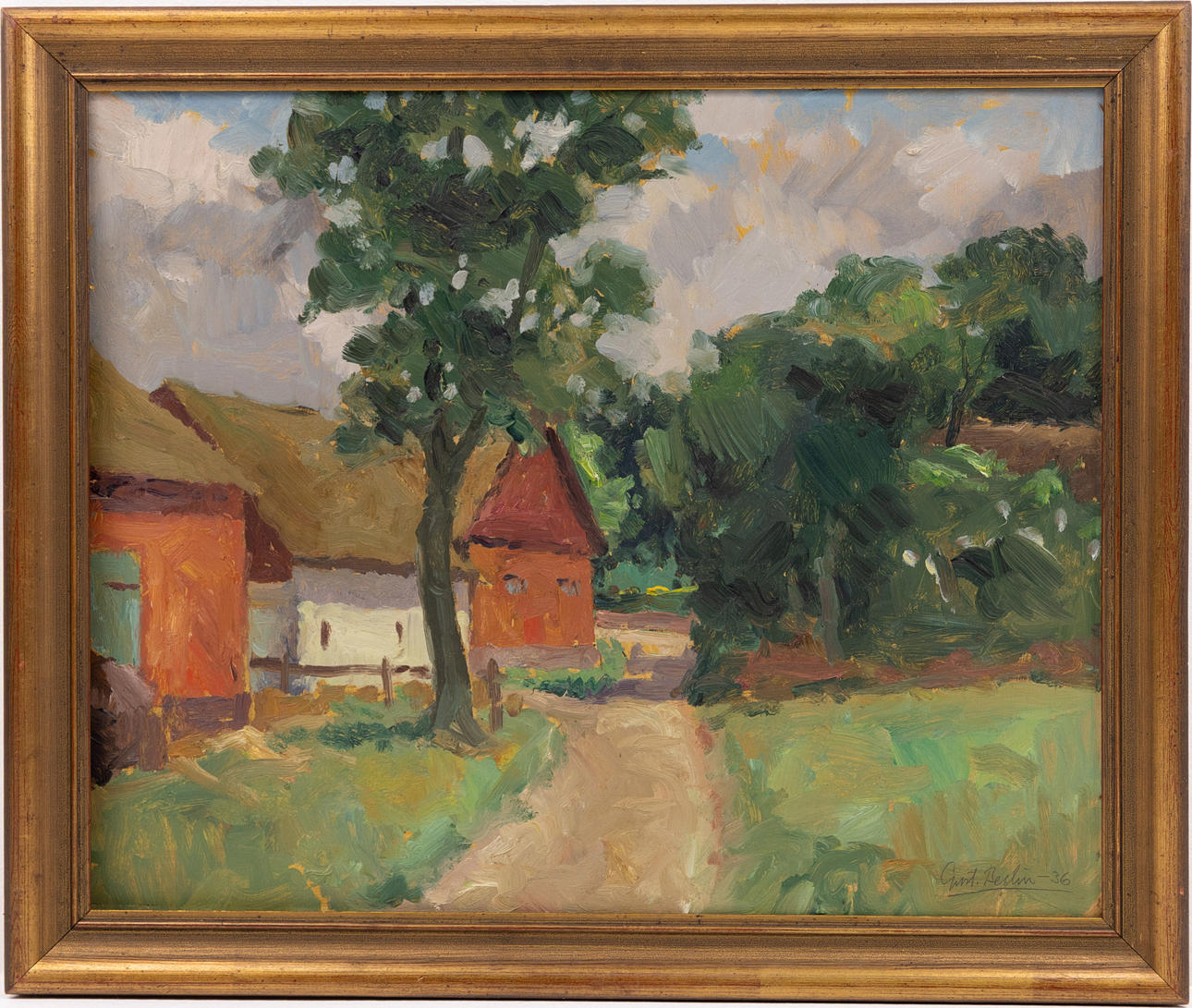 GUSTAV BERLIN. Oil on panel, “Östra Kattarp”, signed, dated -36.