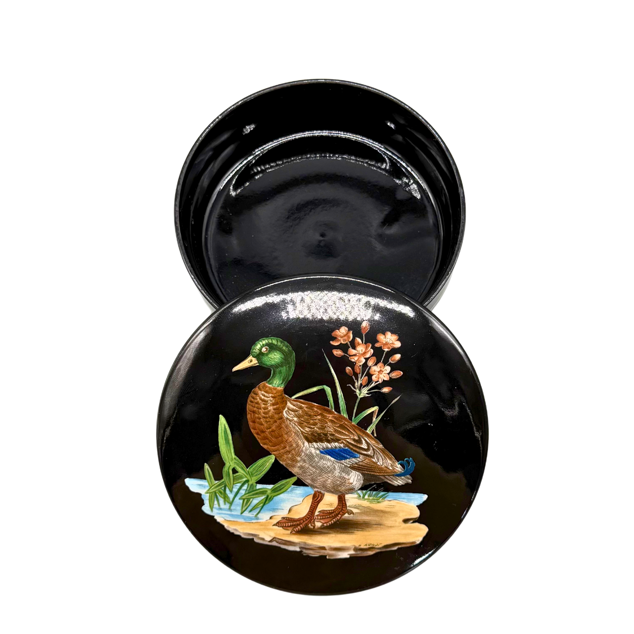 DECORATIVE BOX WITH DUCK MOTIF.