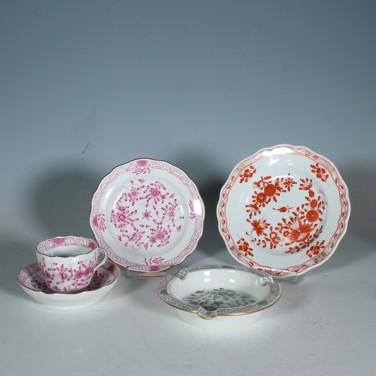 MEISSEN. Collection of porcelain items including ashtray, mocha