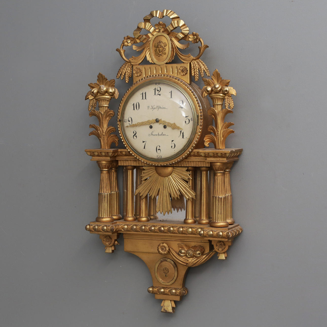 A late Gustavian wall clock, dial marked G Kjellström, Stockholm. turn ...