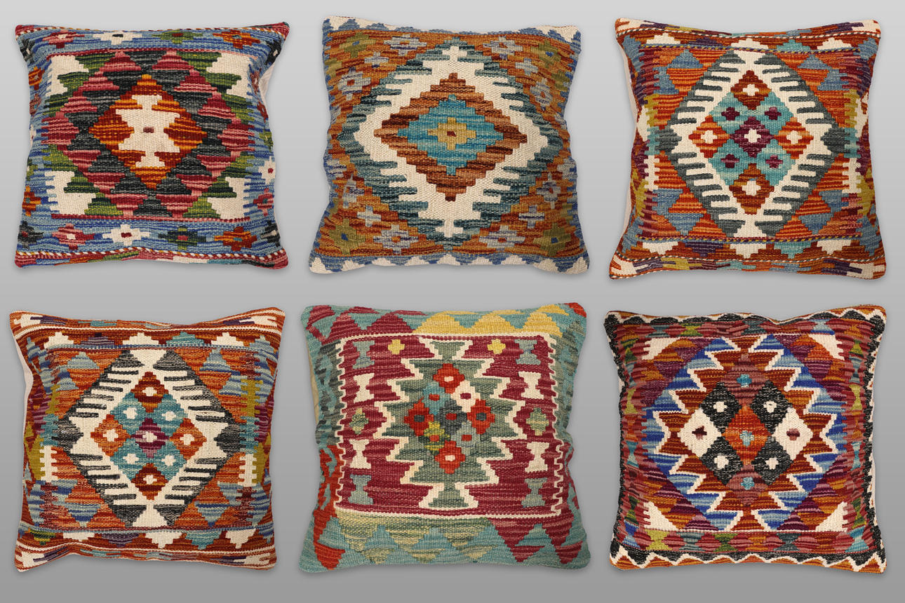 KUDDFODRAL, 6 st, "Kelim", 45 x 45 cm.