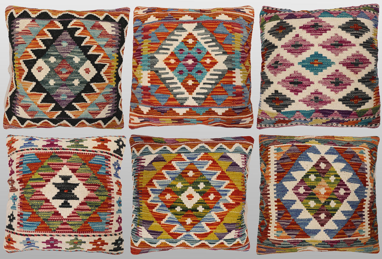 KUDDFODRAL, 6 st, "Kelim", 45 x 45 cm.