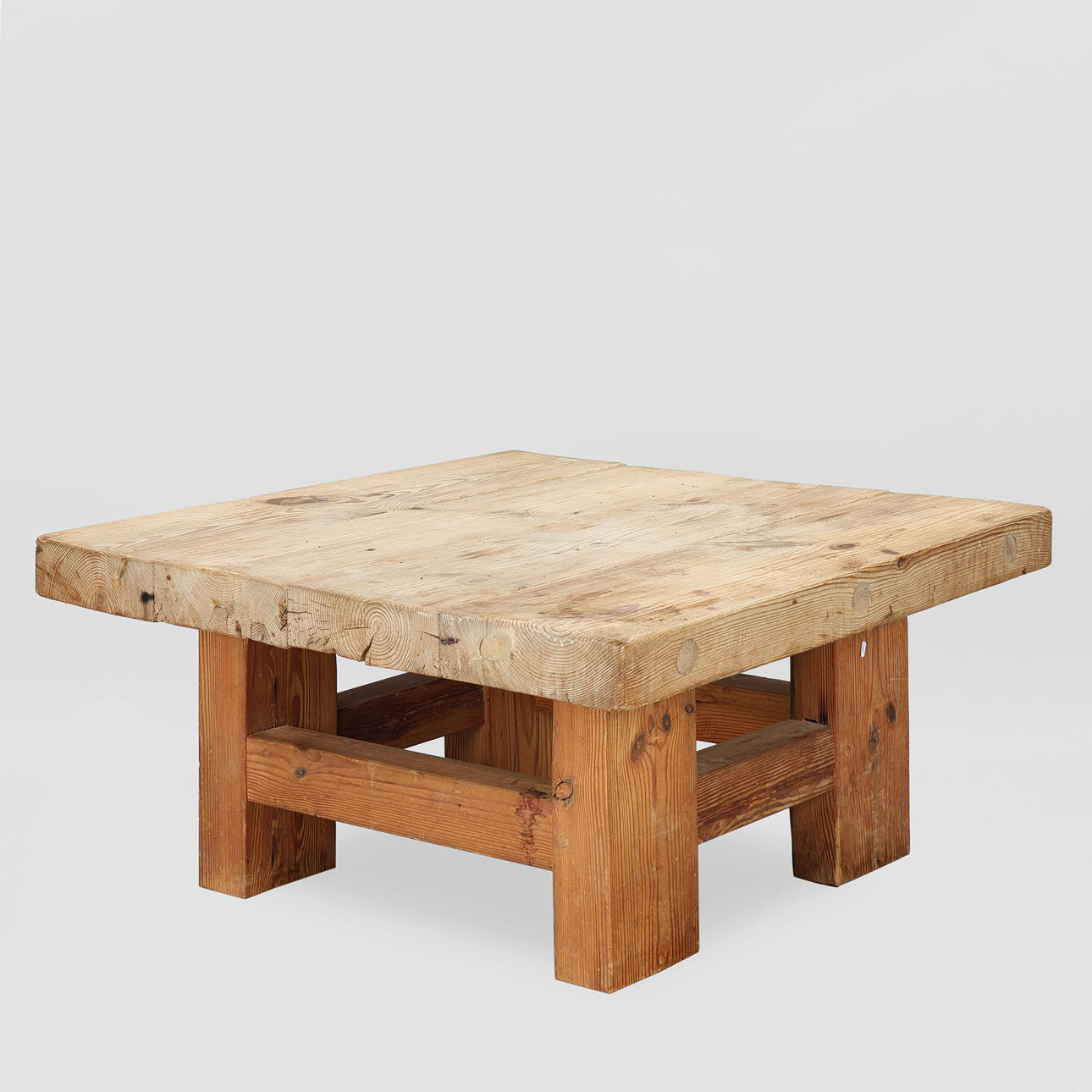 JENS LYNGSØE. Square solid pine coffee table, Scandinavia, 1970s.