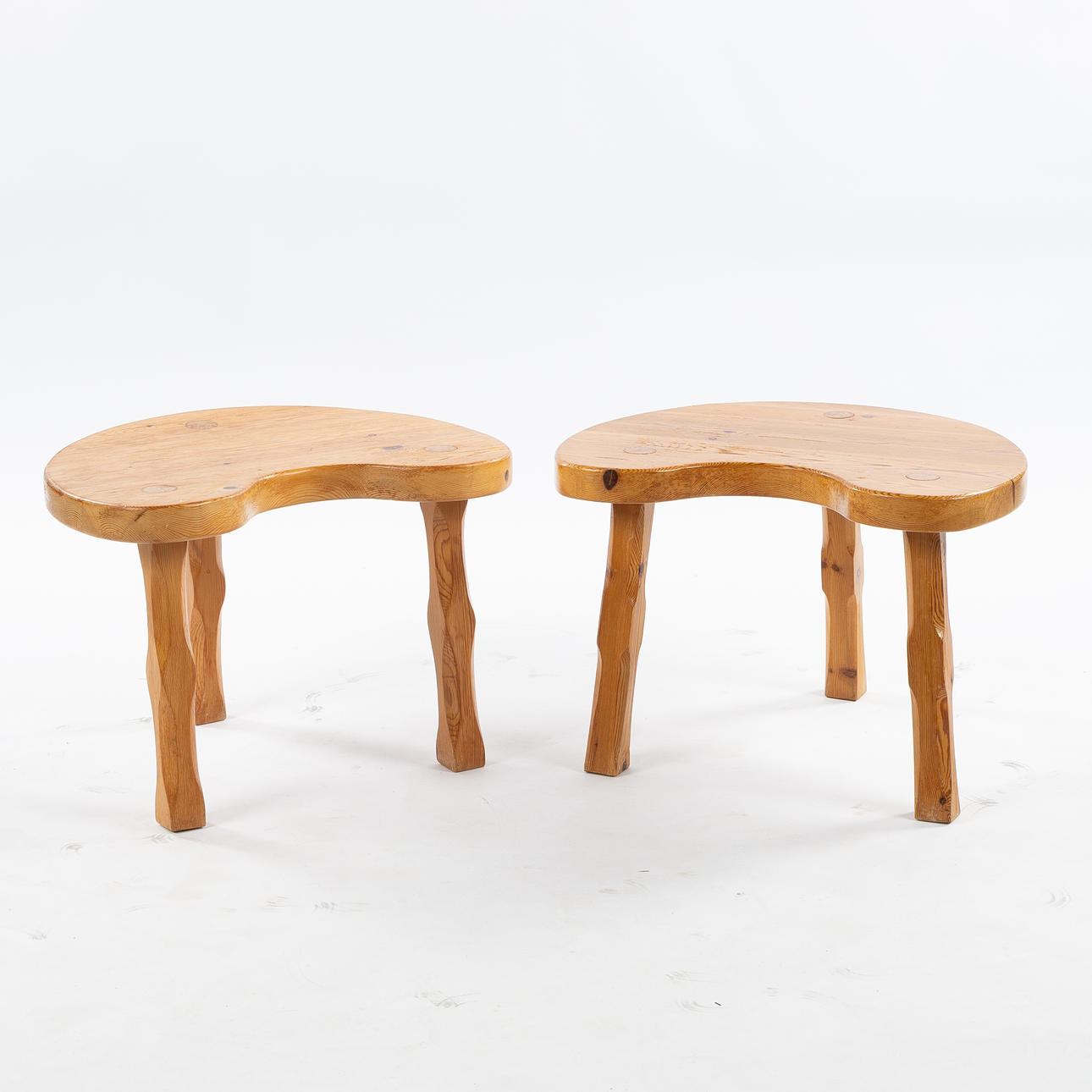 A pair of pine stools, 1970s.