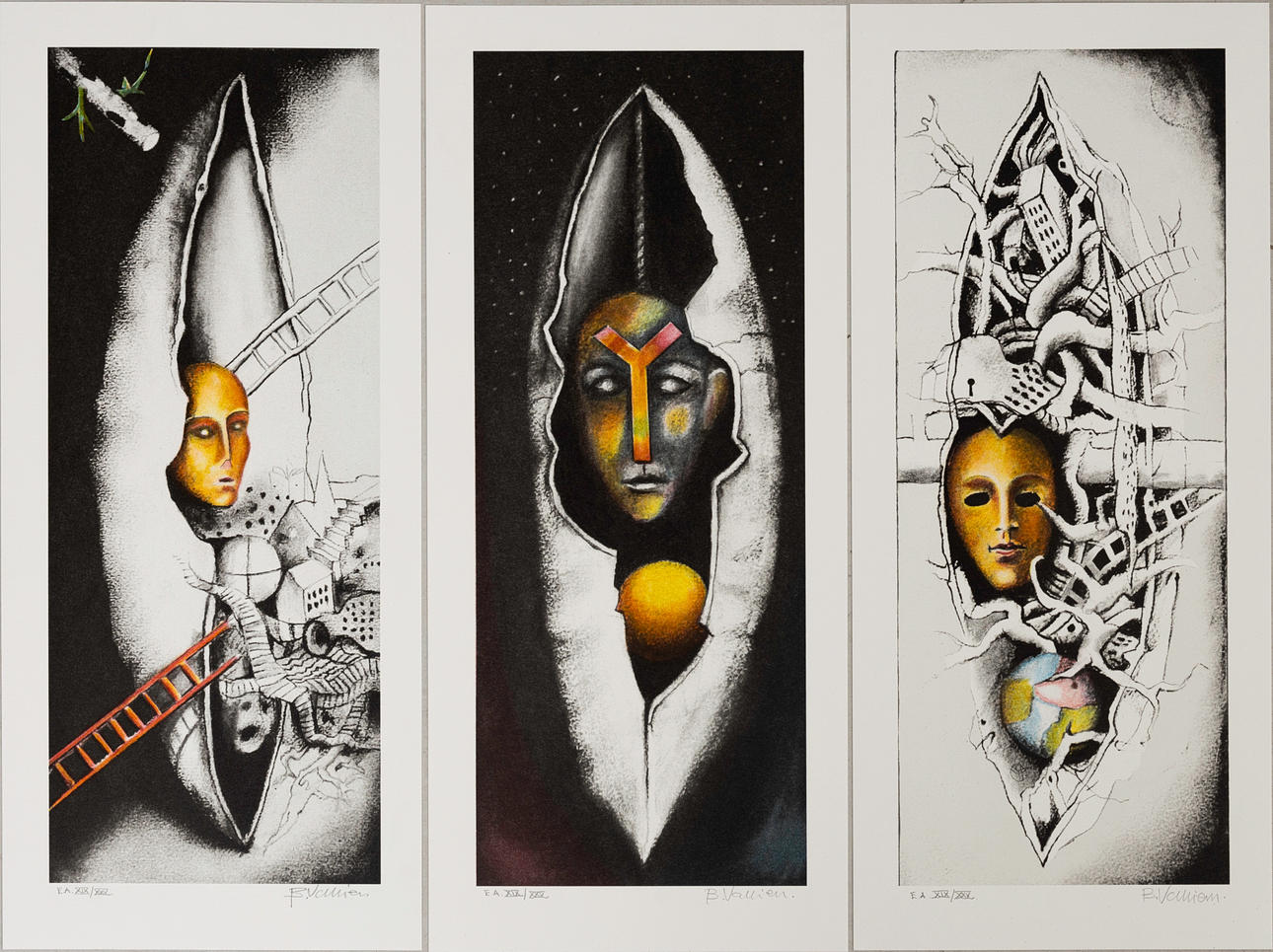 BERTIL VALLIEN. “Viaggio Interiore” 3 colour lithographs, signed and numbered E:A 19/25.